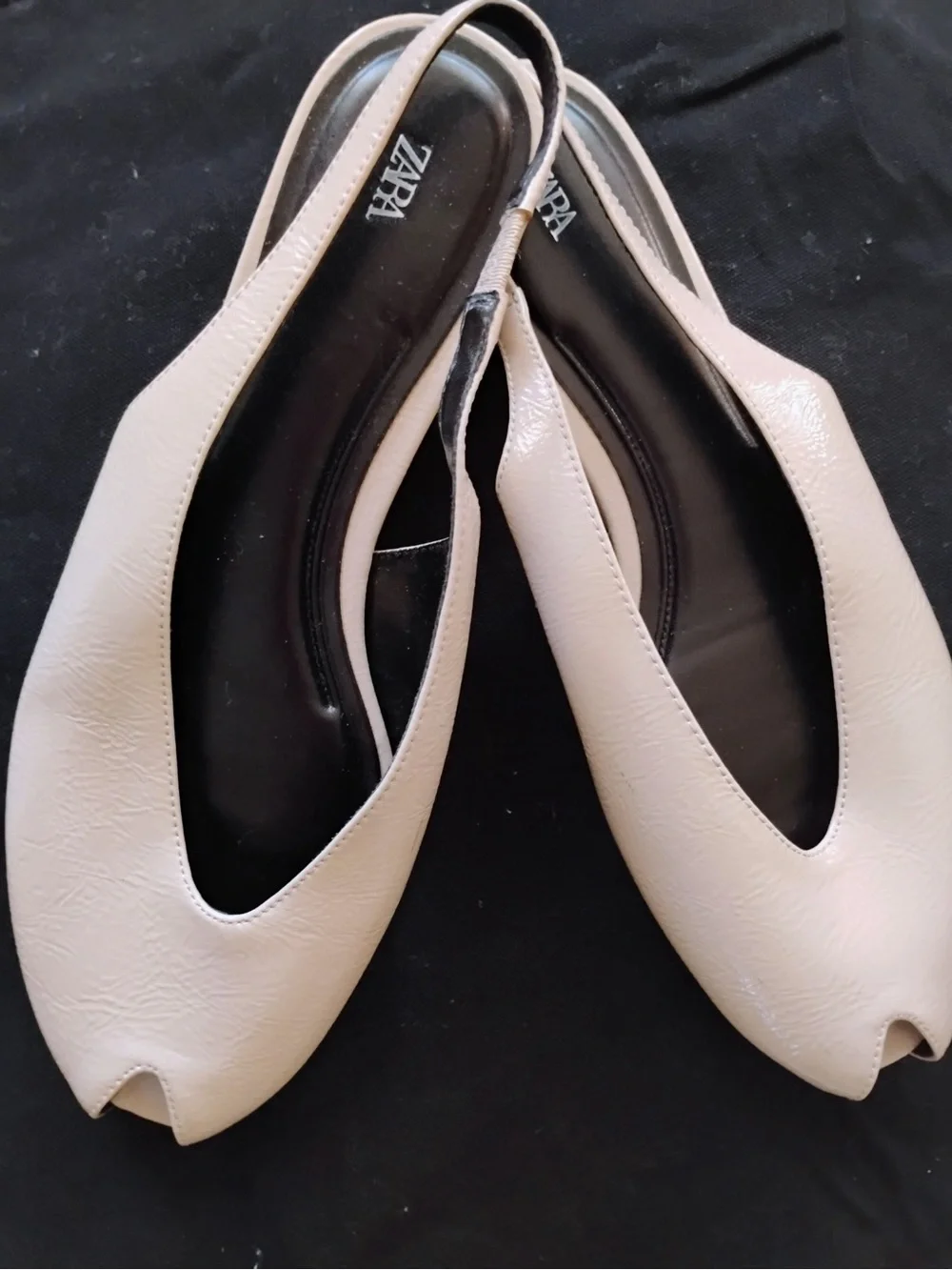 ZARA Cream Slingback Toe-Slit Ballet Flats